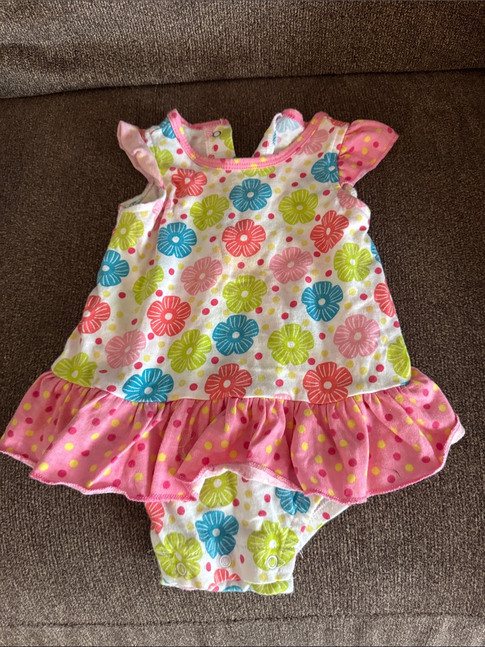 Kidgets Floral Polka Dot Pink Blue Green Ruffled One-Piece Bodysuit